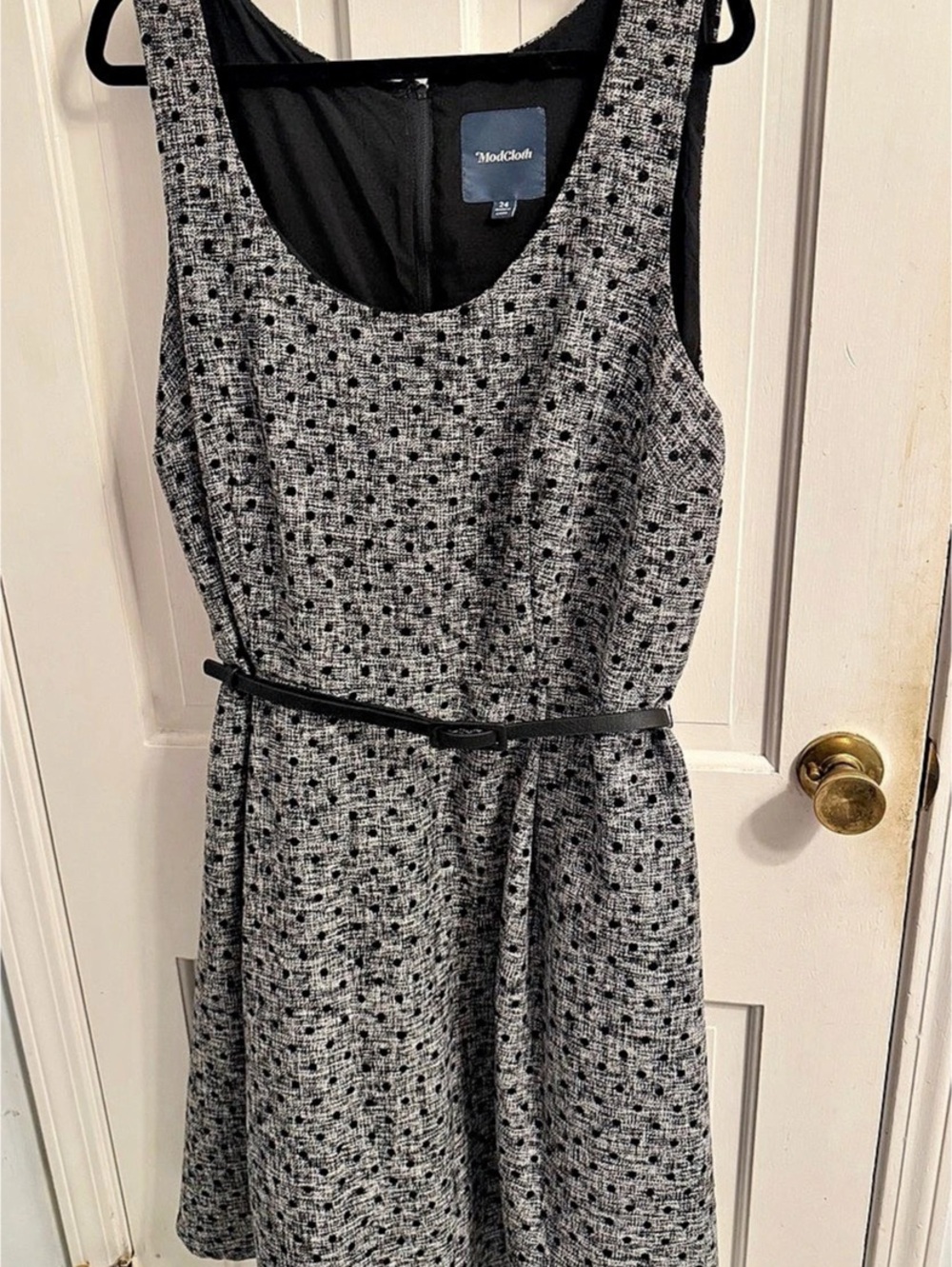 ModCloth Take the Lead Tweed Polkadot Dress Black & White Size 24
